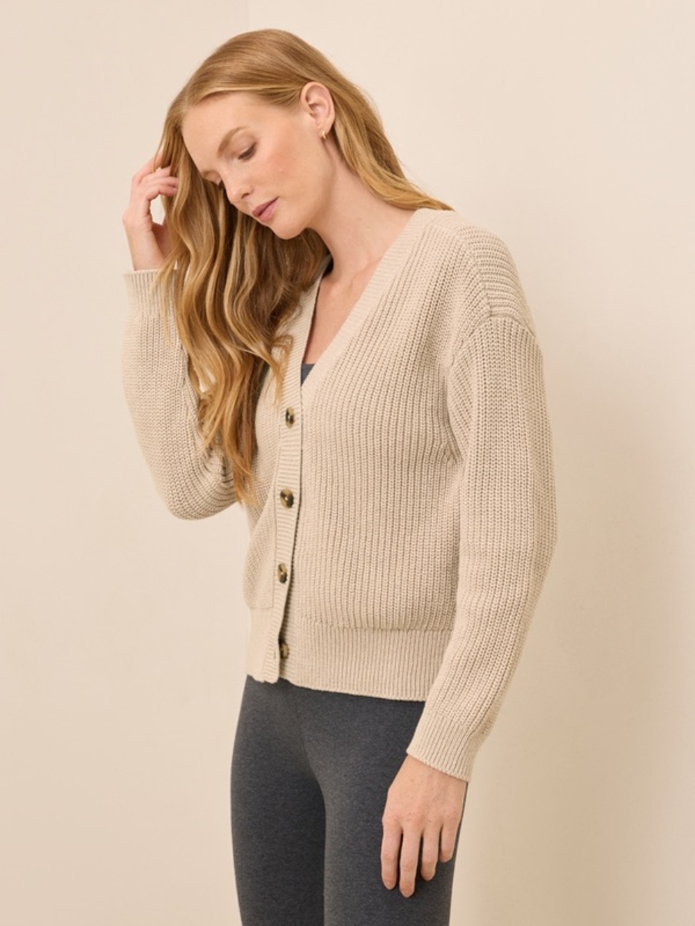 pact Women's Flax Heather Luxe Knit Cardigan XS - Picture 4 of 11